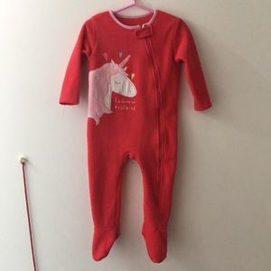 8/15 Candy red fleece unicorn sleeper
